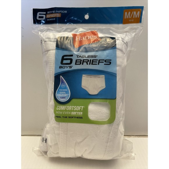Hanes Boys Comfortsoft White Tagless Briefs Size M(10-12) 6 pairs NEW - Picture 1 of 5